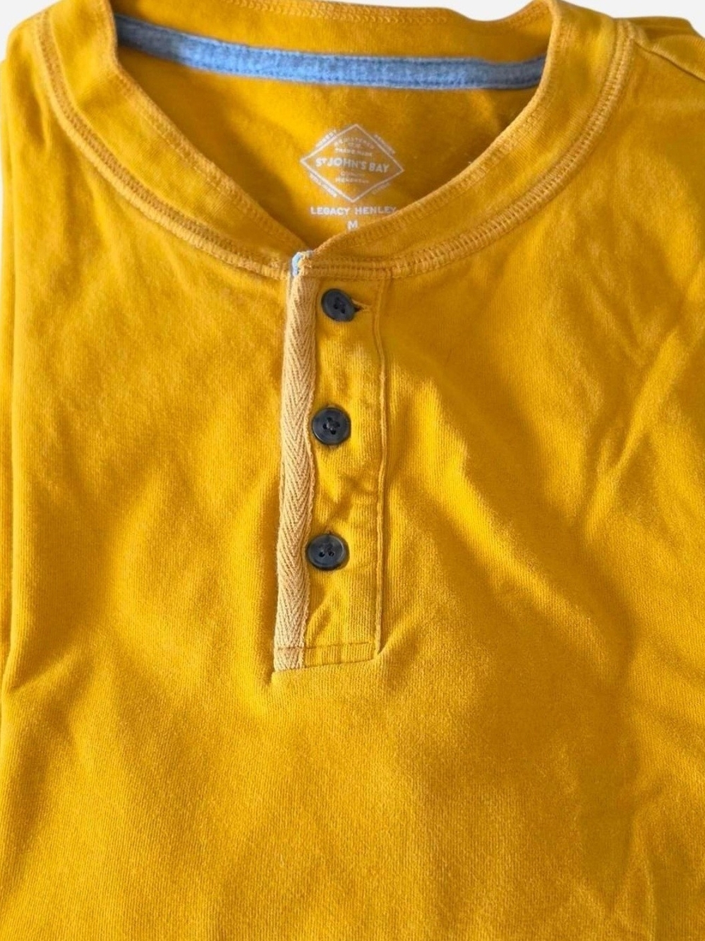 St. John's Bay mustard yellow henley with gray trim